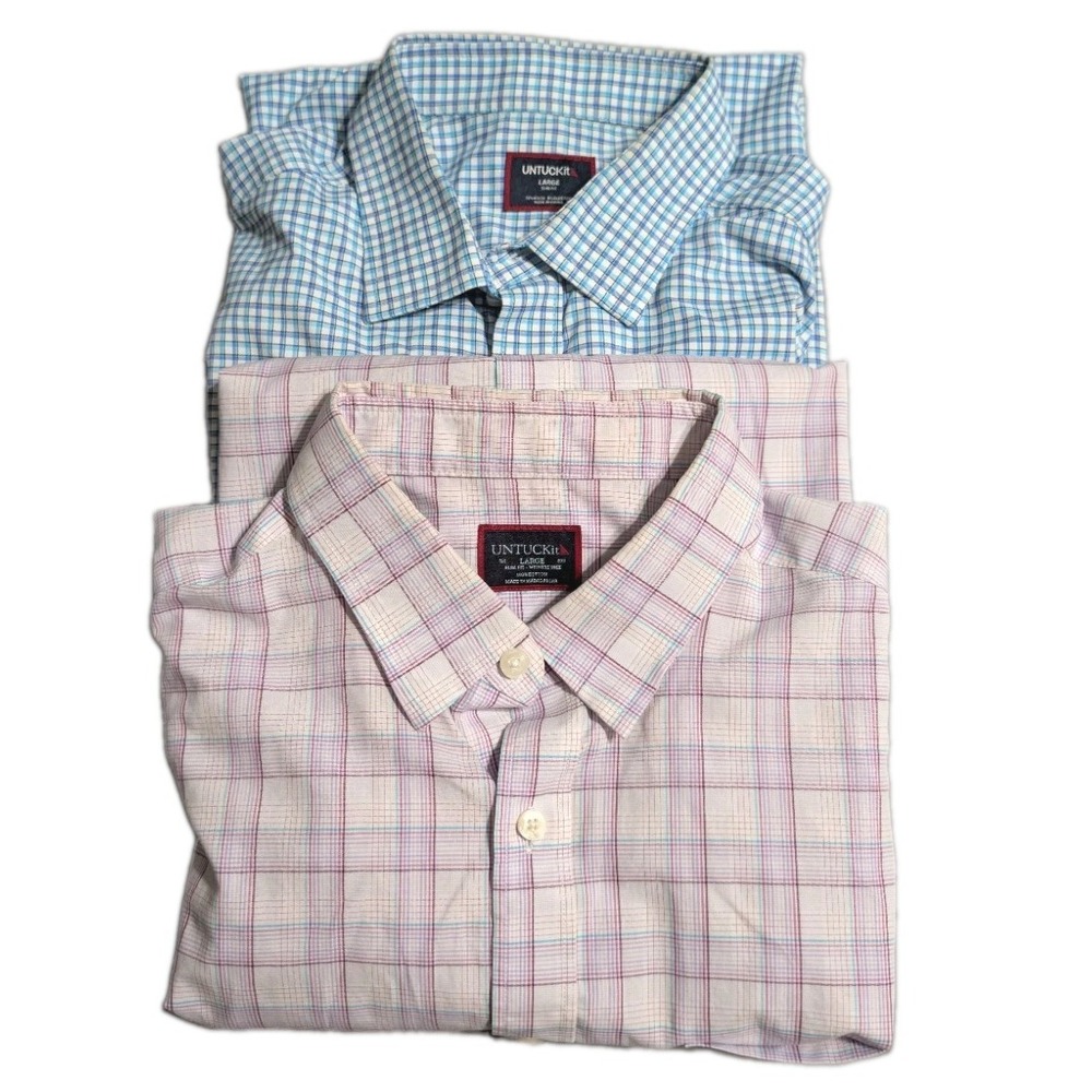 UNTUCKit Mens Large Slim Fit Button Down Shirts Lot of 2 Plaid Check Stretch